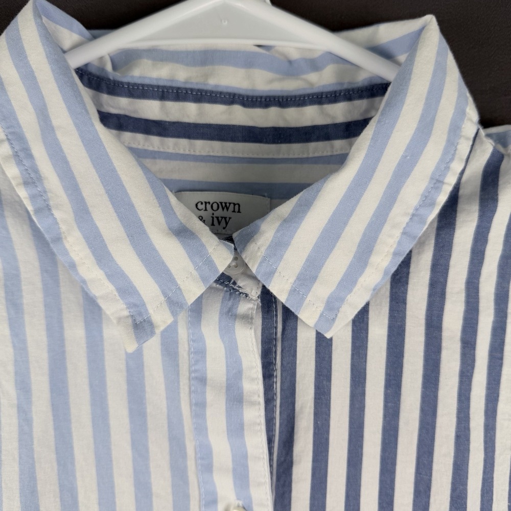 Crown & Ivy Shirt Dress Blue White Striped Button Collared Long Sleeve Cotton M - Picture 4 of 12